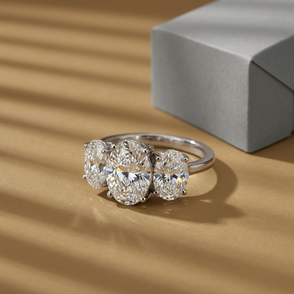4.20ctw Oval Lab Grown 3-Diamond Ring