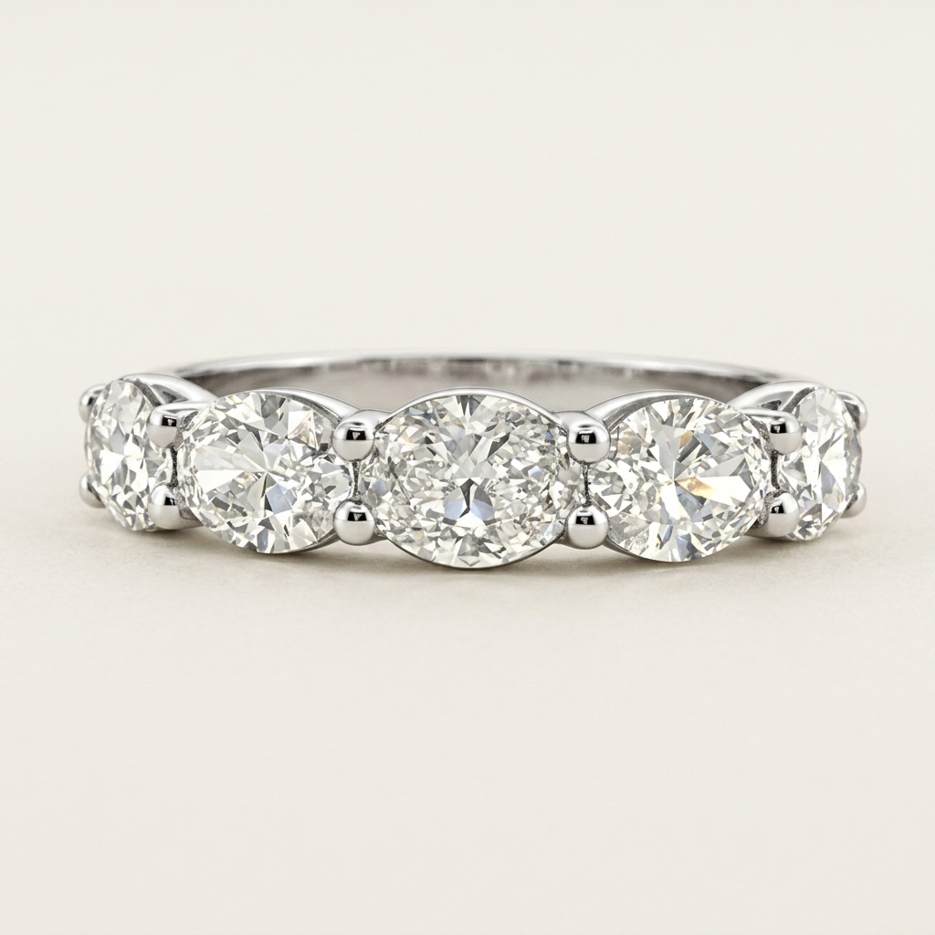 East West Oval Diamond White Gold Ring