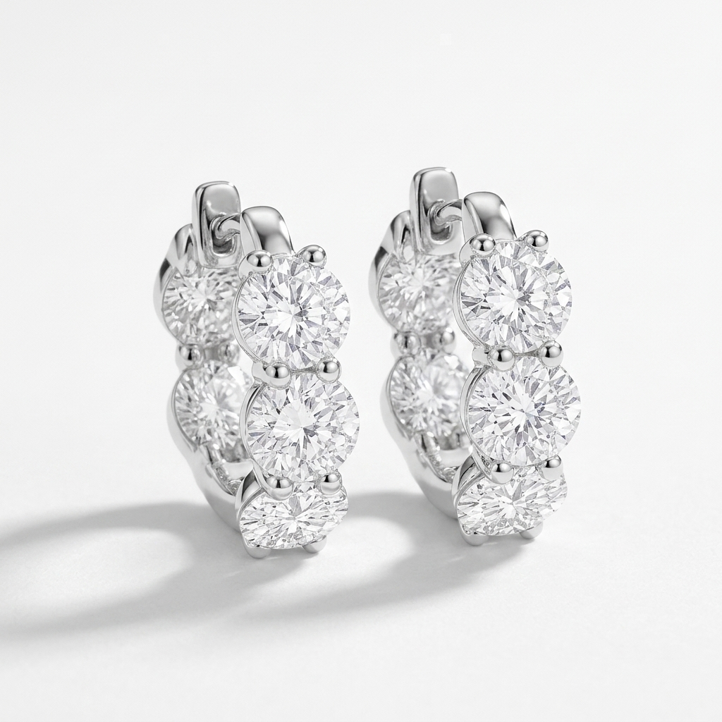Chic 5.20ctw round-cut lab grown diamond inside-out hoop earrings, combining classic style with brilliant sparkle