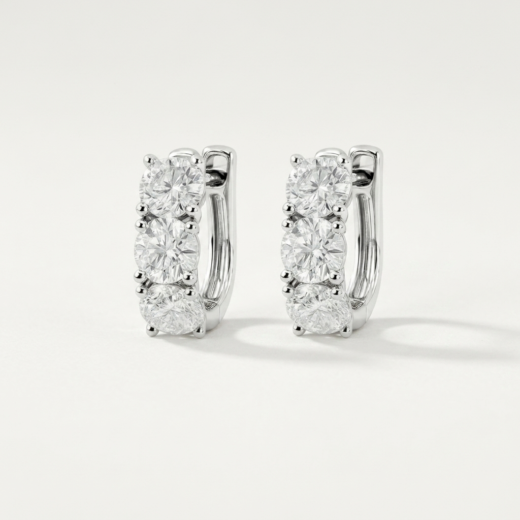 Classic 3.00ctw round-cut lab grown huggie earrings, for a sleek and modern look
