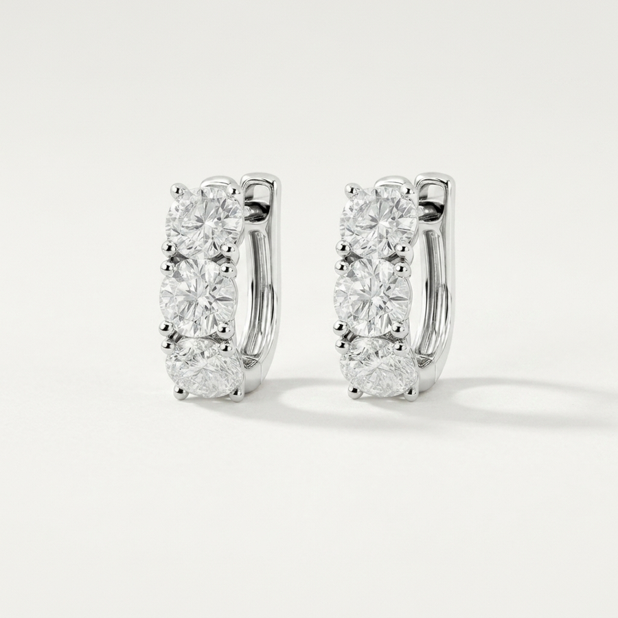 Classic 3.00ctw round-cut lab grown huggie earrings, for a sleek and modern look