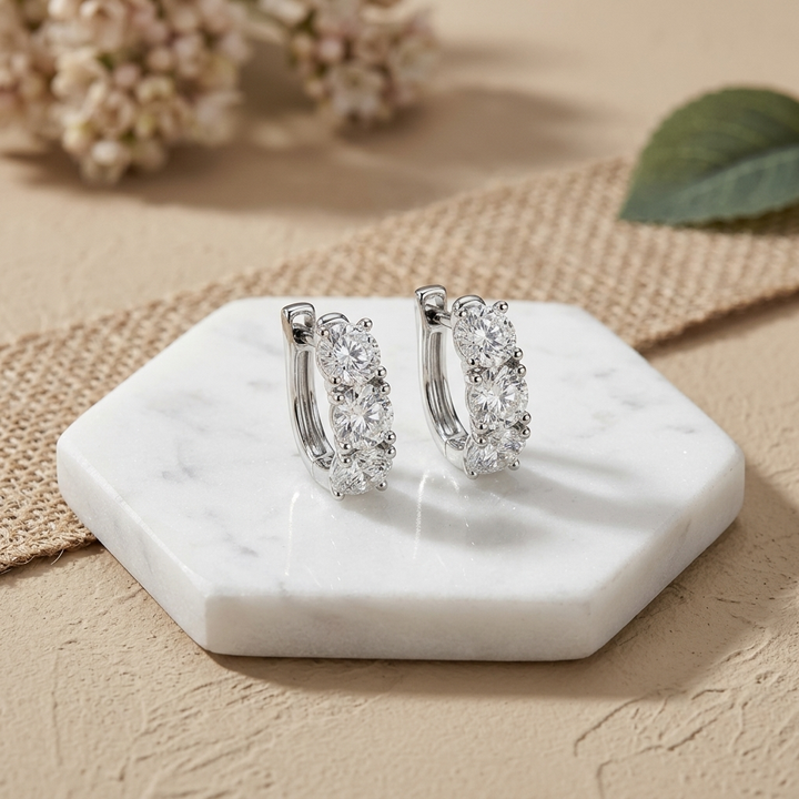 Classic 3.00ctw round-cut lab grown huggie earrings, for a sleek and modern look