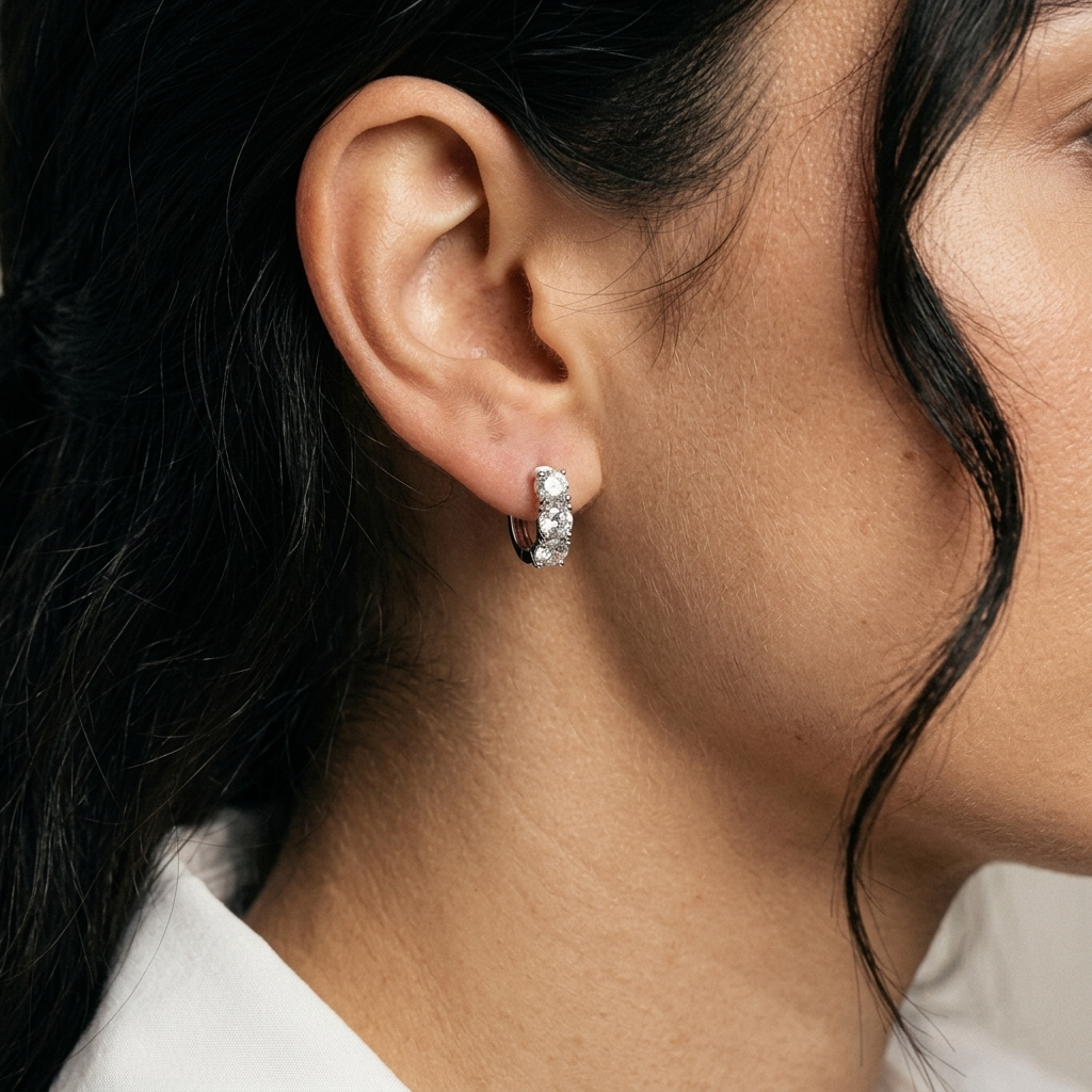 Classic 3.00ctw round-cut lab grown huggie earrings, for a sleek and modern look