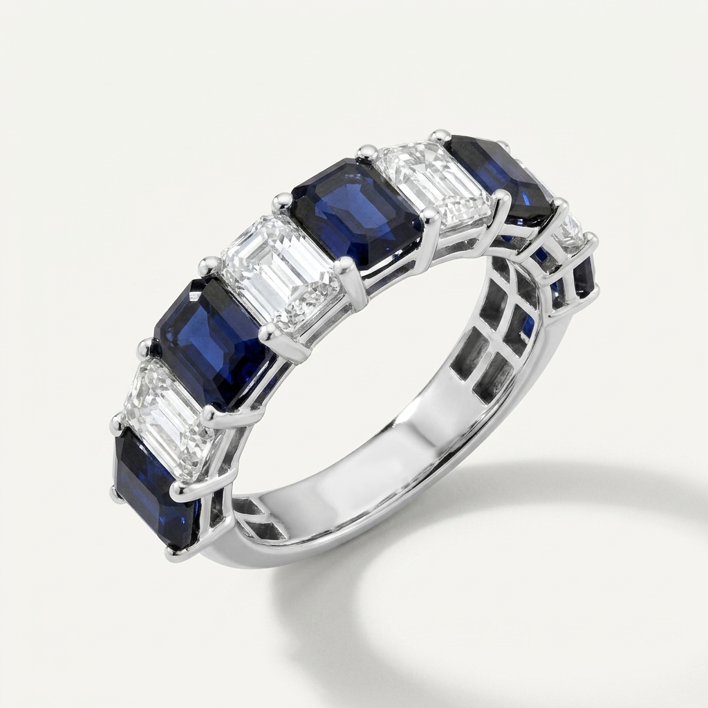 3.10ctw Sapphire & Emerald Cut Lab Grown Diamond Band