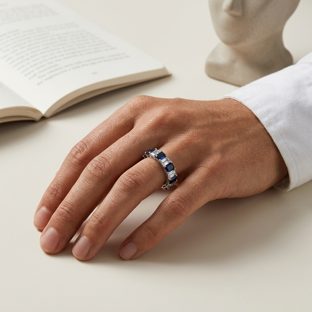3.10ctw Sapphire & Emerald Cut Lab Grown Diamond Band