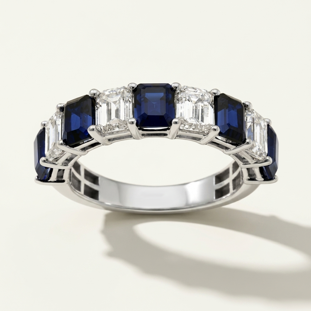 3.10ctw Sapphire & Emerald Cut Lab Grown Diamond Band