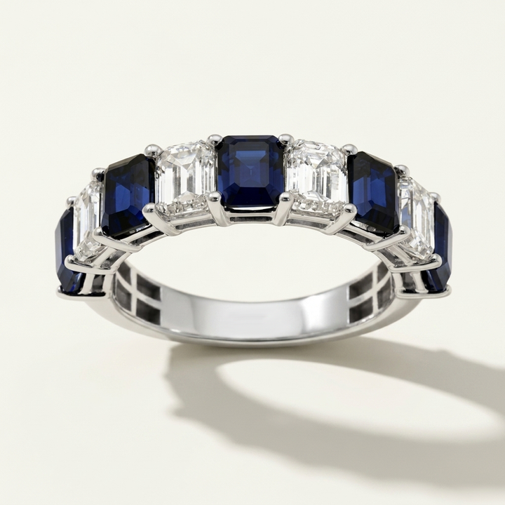 3.10ctw Sapphire & Emerald Cut Lab Grown Diamond Band