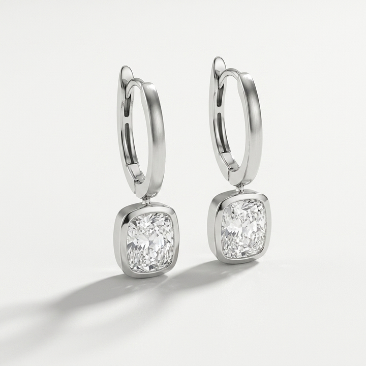2.00ctw Cushion Lab Grown Diamond White Gold Drop Earrings