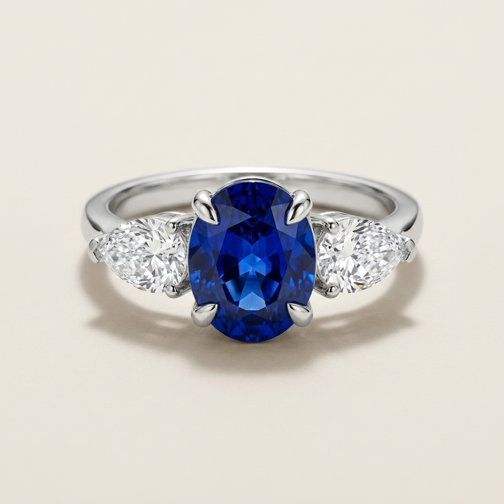 4.80ctw Oval Sapphire Gemstone & Lab Grown Diamond Ring
