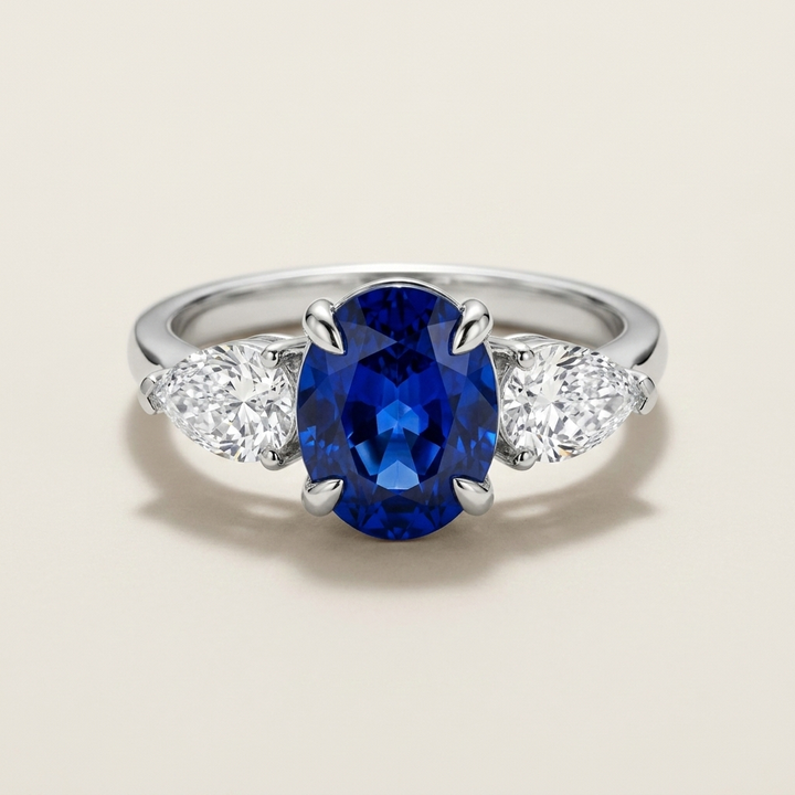 4.80ctw Oval Sapphire Gemstone & Lab Grown Diamond Ring