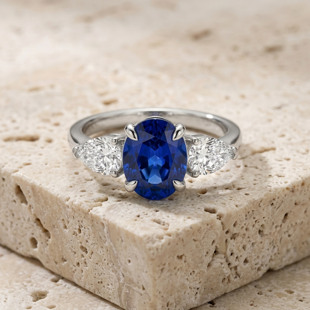 4.80ctw Oval Sapphire Gemstone & Lab Grown Diamond Ring