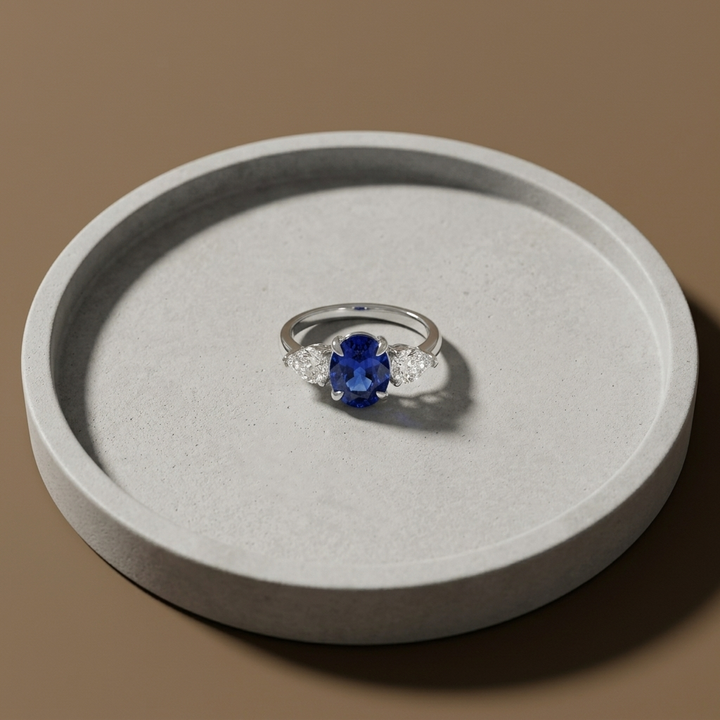 4.80ctw Oval Sapphire Gemstone & Lab Grown Diamond Ring