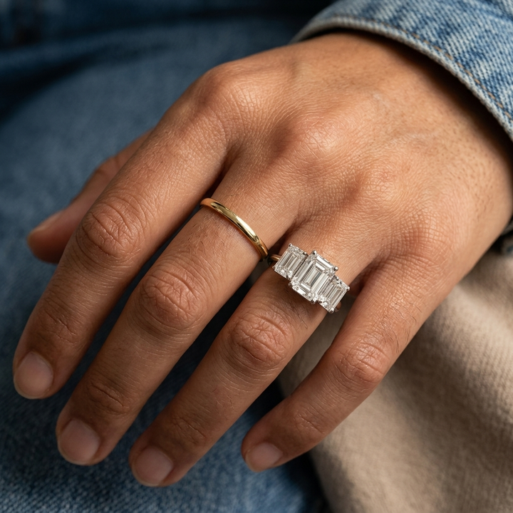 4.20ctw Emerald Lab Grown 3-Diamond Ring