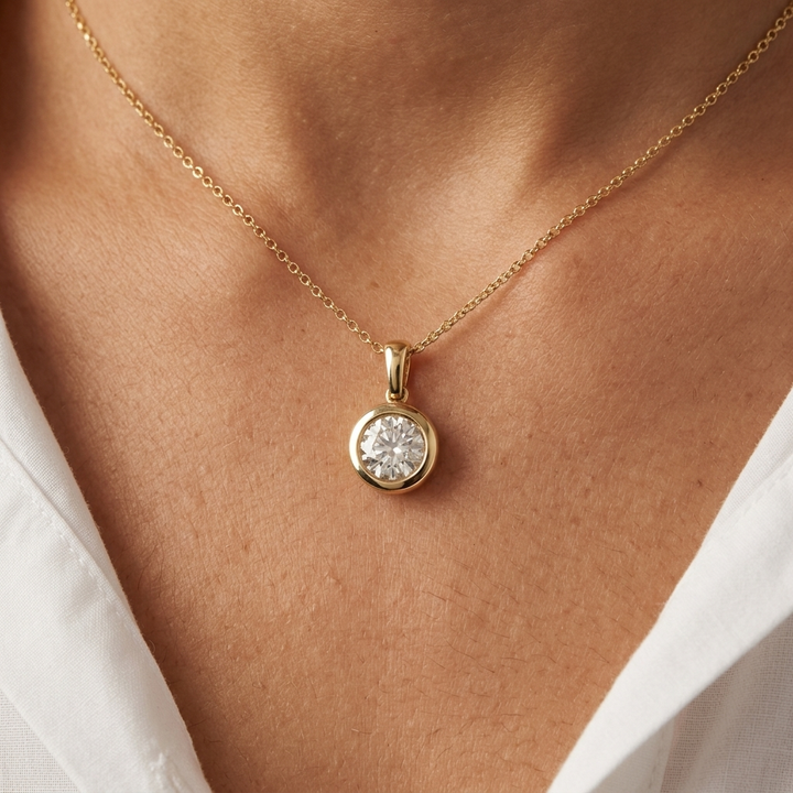 Round Lab Grown Diamond Bezel Necklace