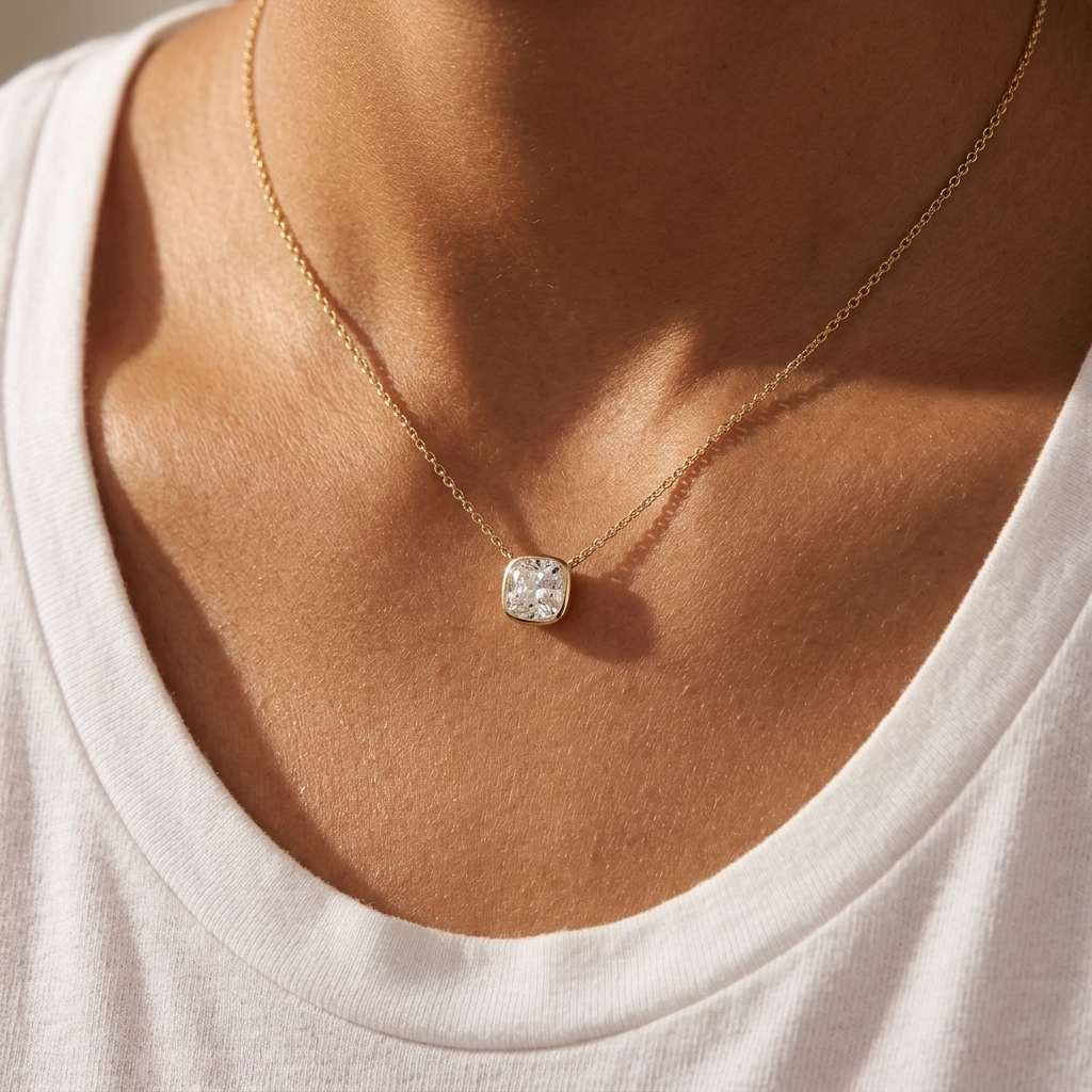 1.00cts Cushion Lab Grown Diamond Solitaire Necklace