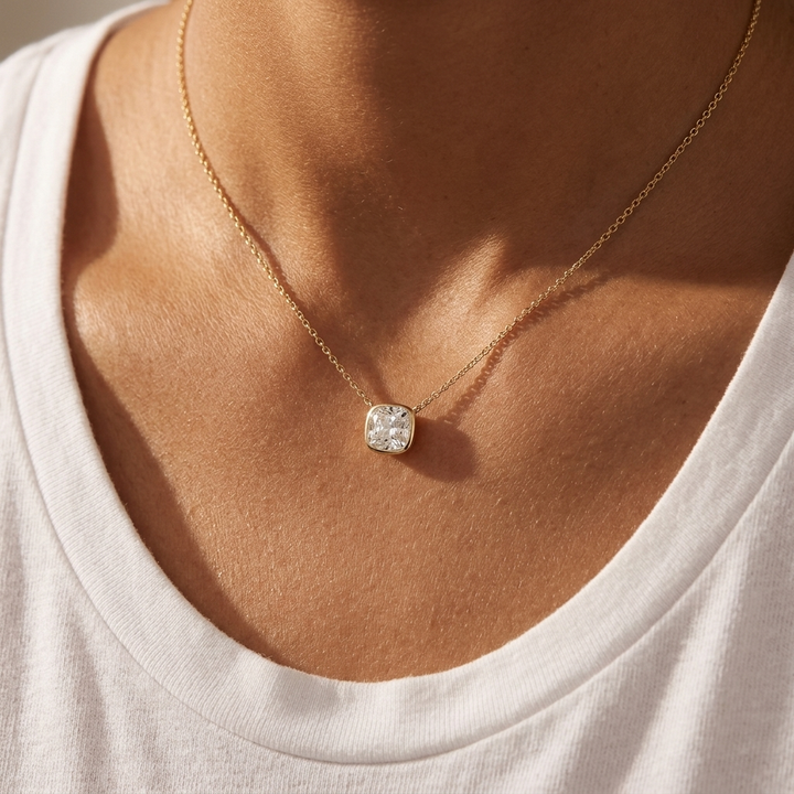 1.00cts Cushion Lab Grown Diamond Solitaire Necklace