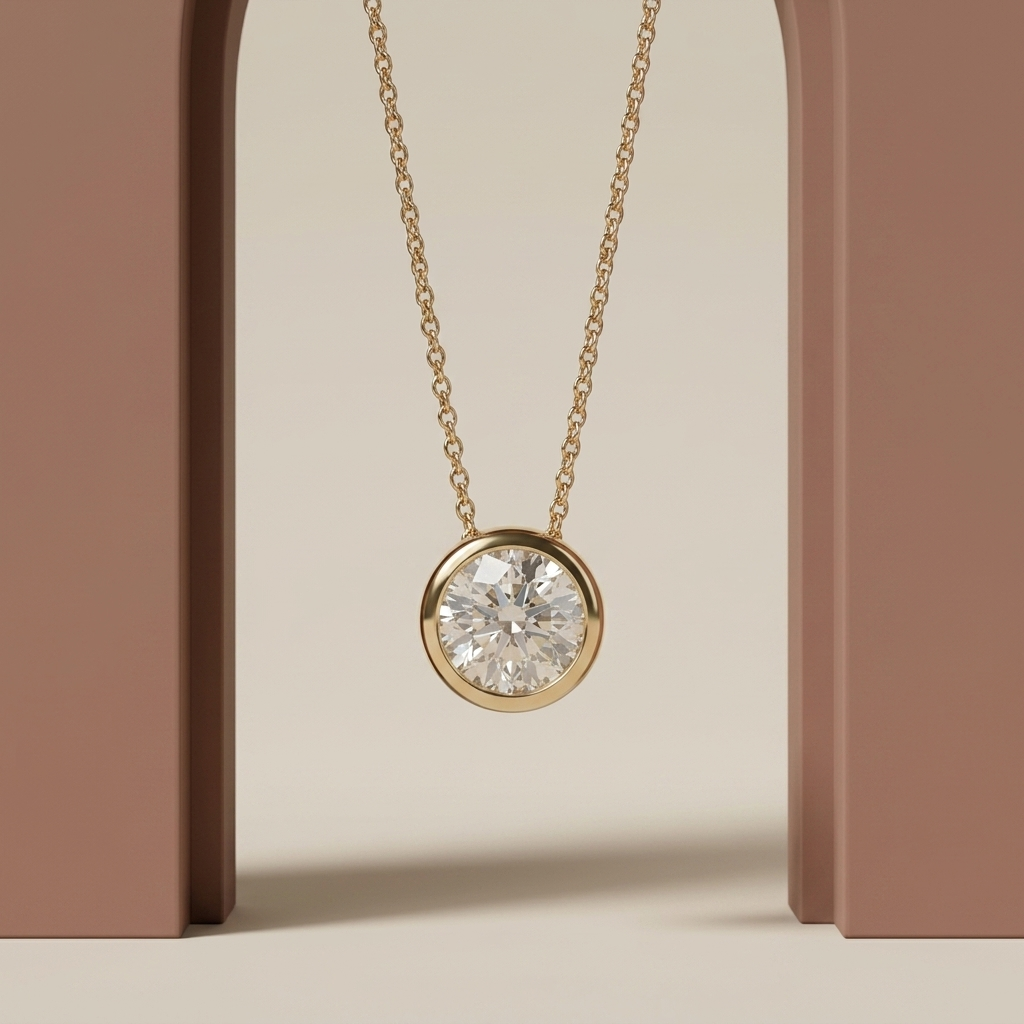 Round Lab Grown Diamond Bezel Set Necklace