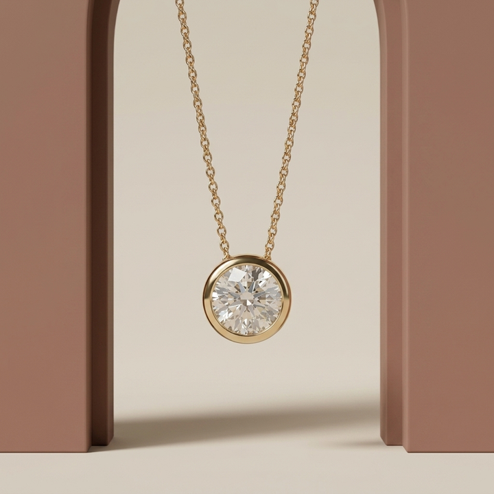 Round Lab Grown Diamond Bezel Set Necklace