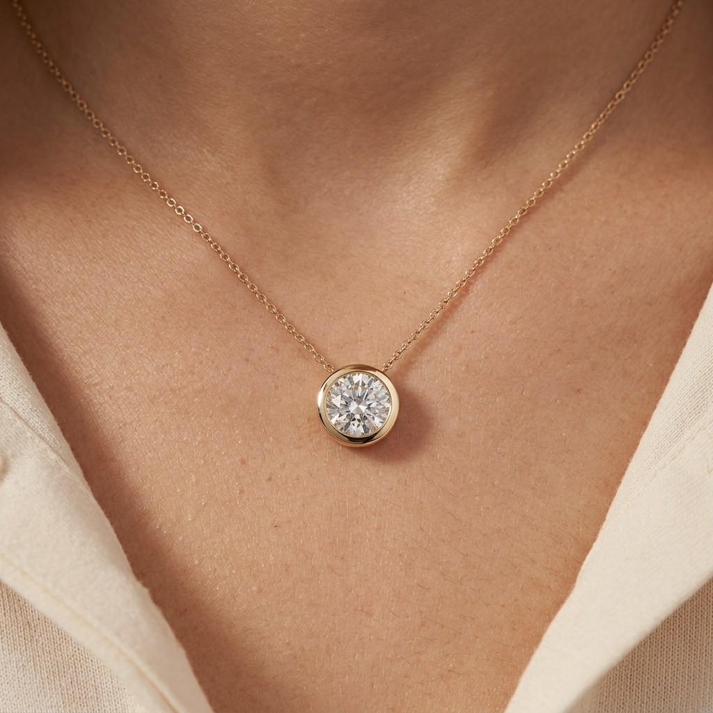 Round Lab Grown Diamond Bezel Set Necklace