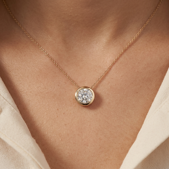 Round Lab Grown Diamond Bezel Set Necklace