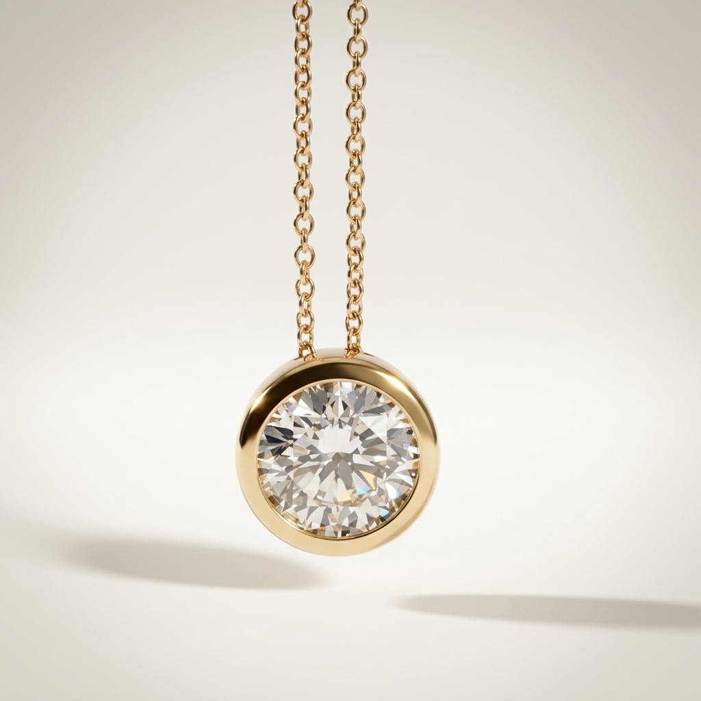 Round Lab Grown Diamond Bezel Set Necklace