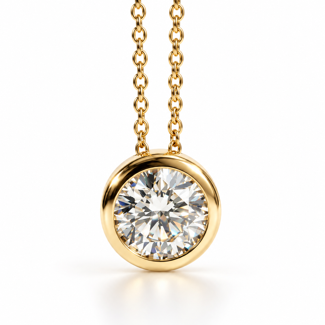 Round Lab Grown Diamond Bezel Set Necklace