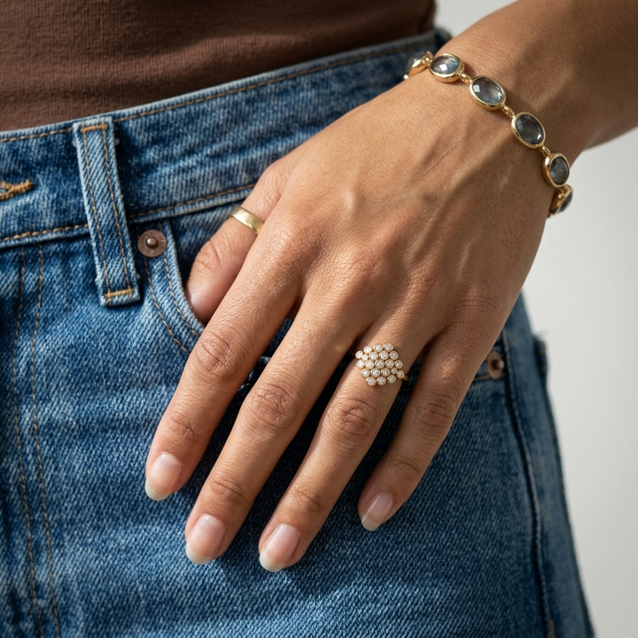 Diamond Geometric Cluster Yellow Gold Ring