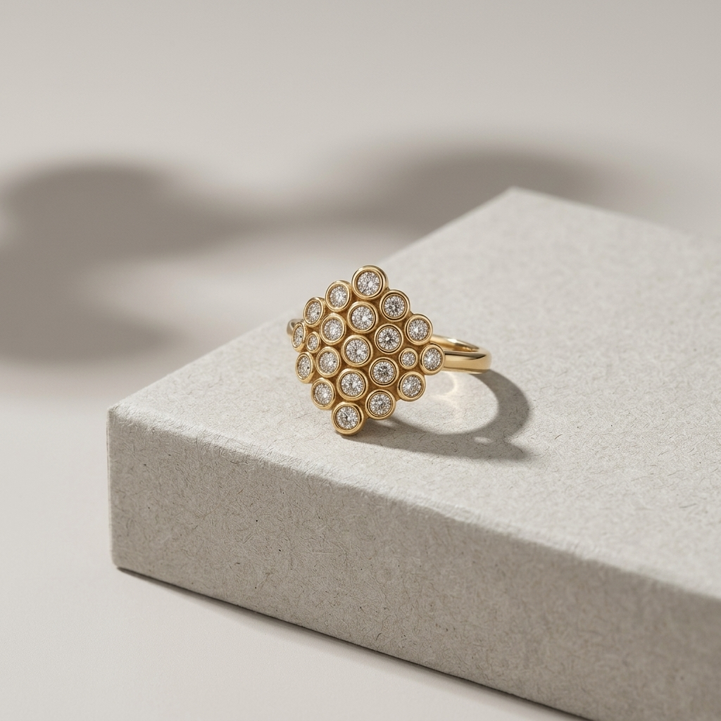 Diamond Geometric Cluster Yellow Gold Ring