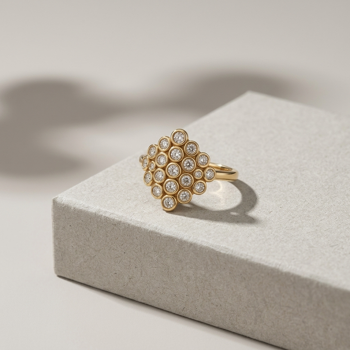 Diamond Geometric Cluster Yellow Gold Ring