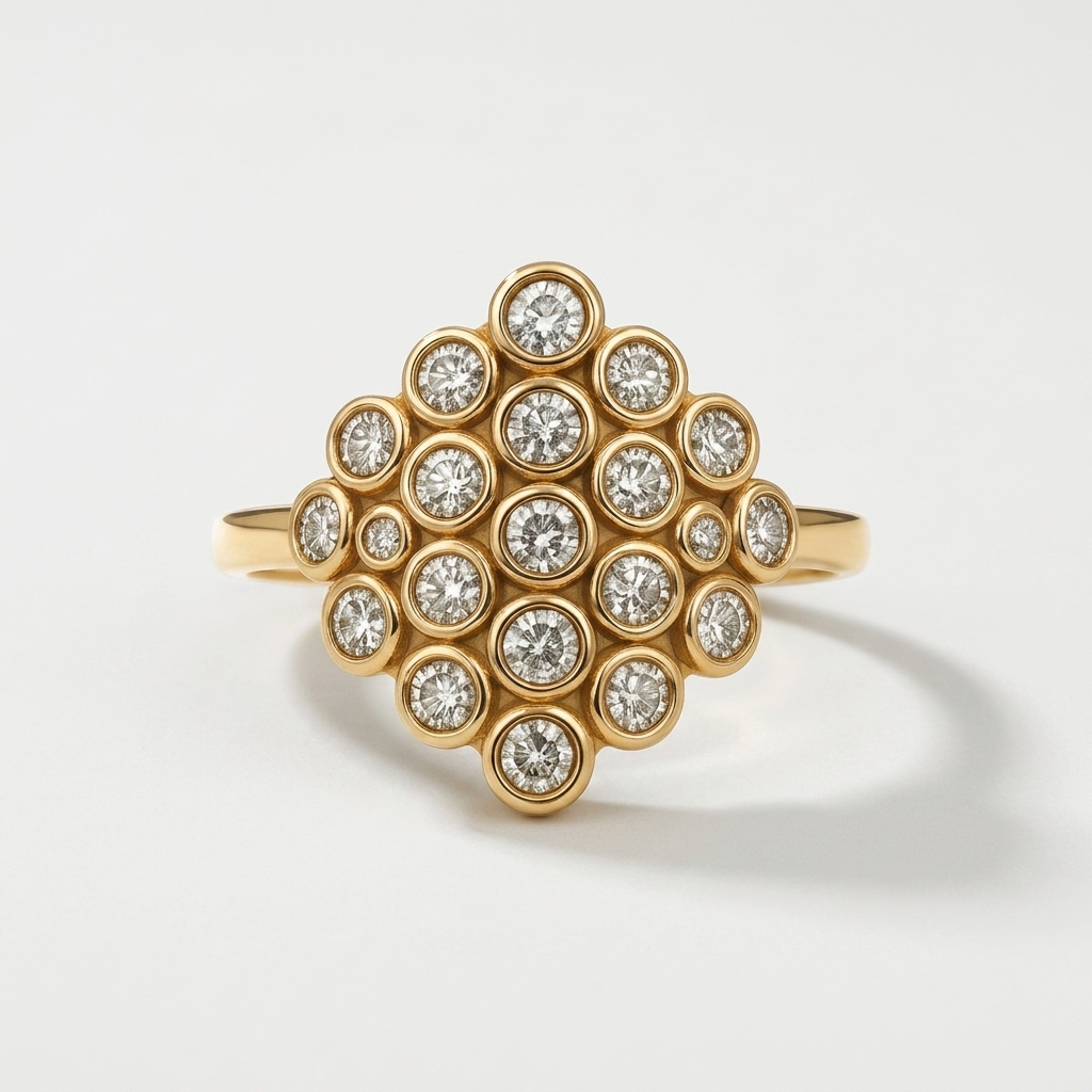 Diamond Geometric Cluster Yellow Gold Ring