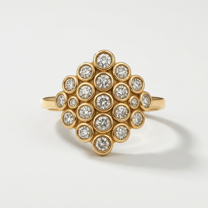Diamond Geometric Cluster Yellow Gold Ring