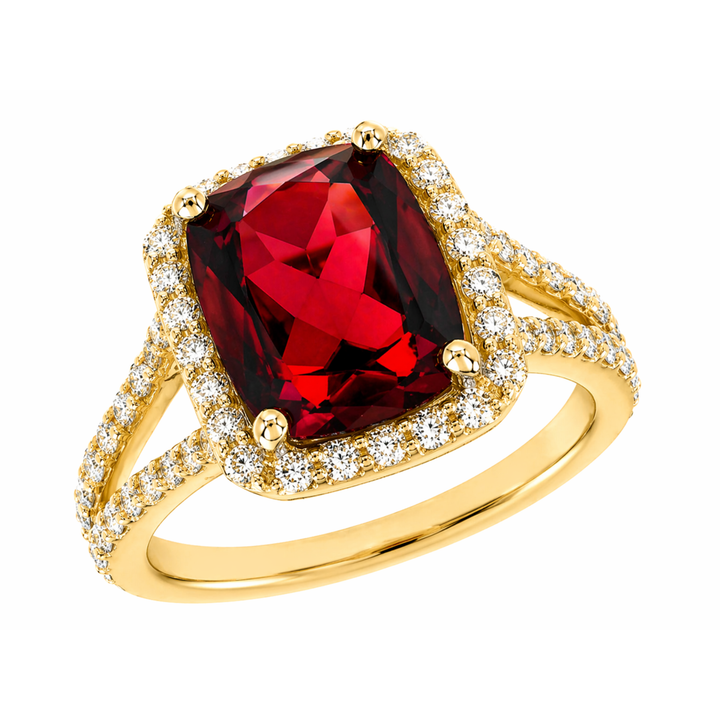 Garnet Gemstone & Diamond Halo Ring