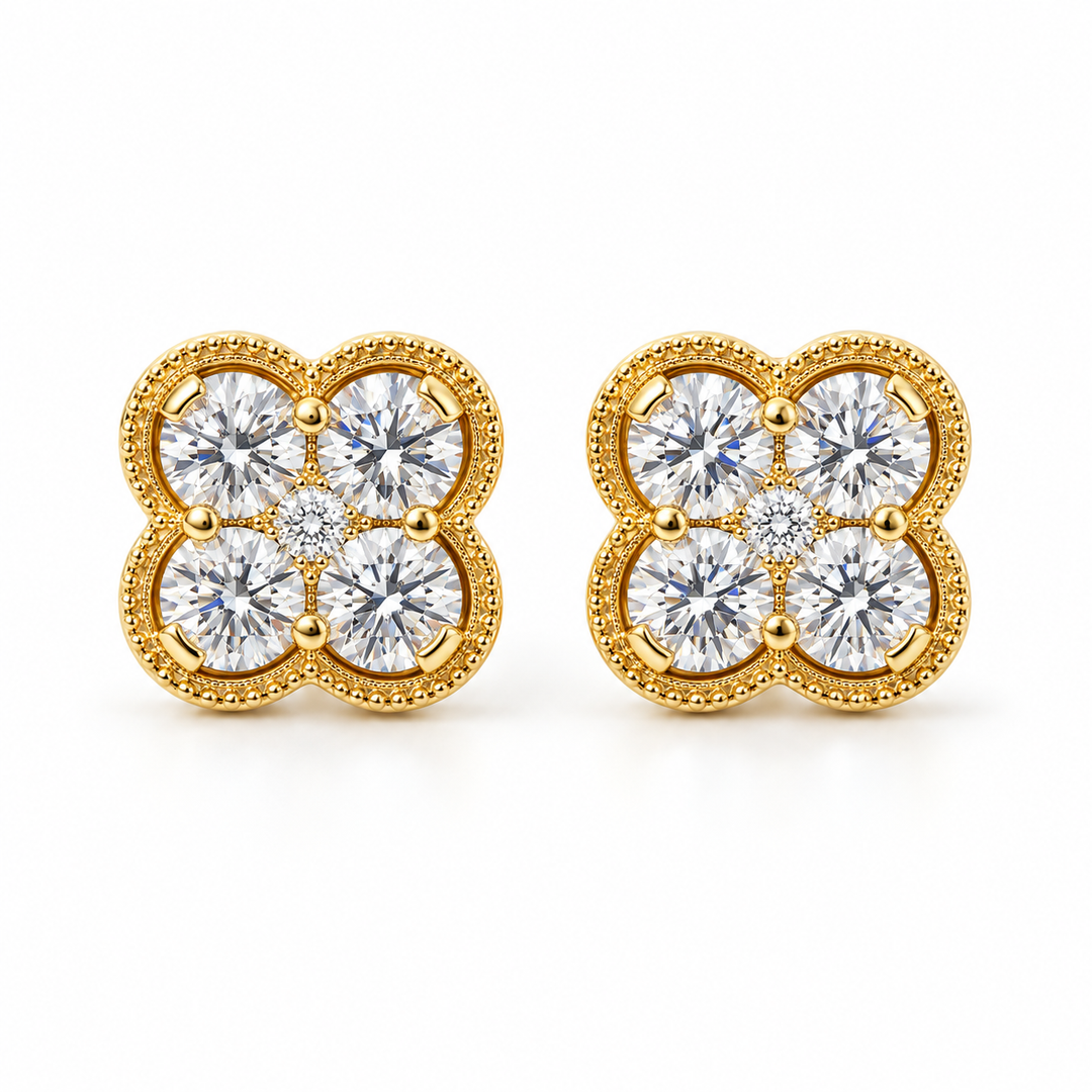 Diamond Clover Yellow Gold Earrings