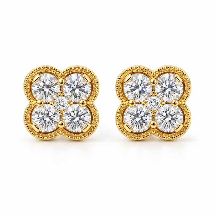 Diamond Clover Yellow Gold Earrings