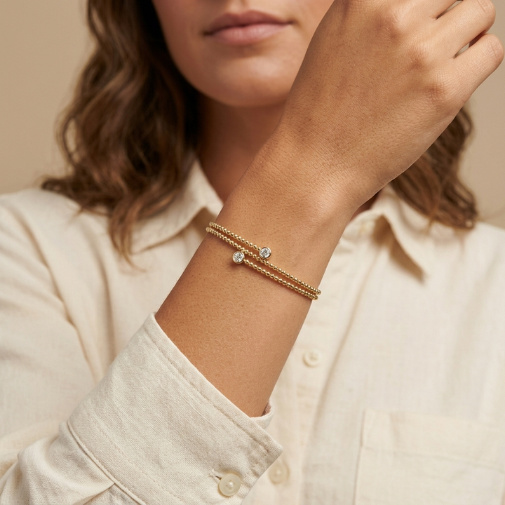 Round Diamond Bezel Bead Bangle