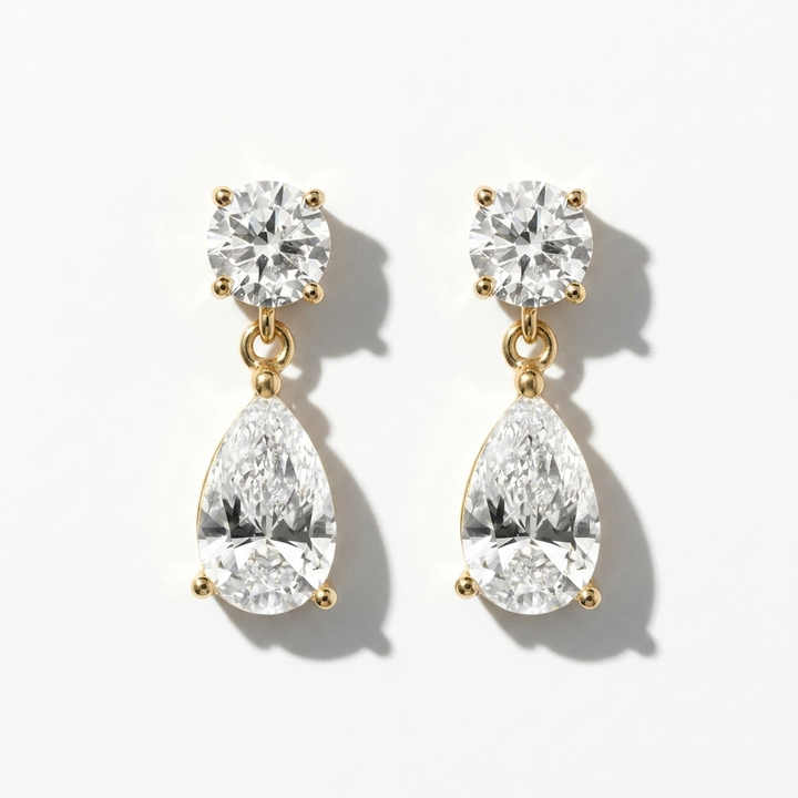 3.00ctw Round & Pear Shape Diamond Drop Earrings