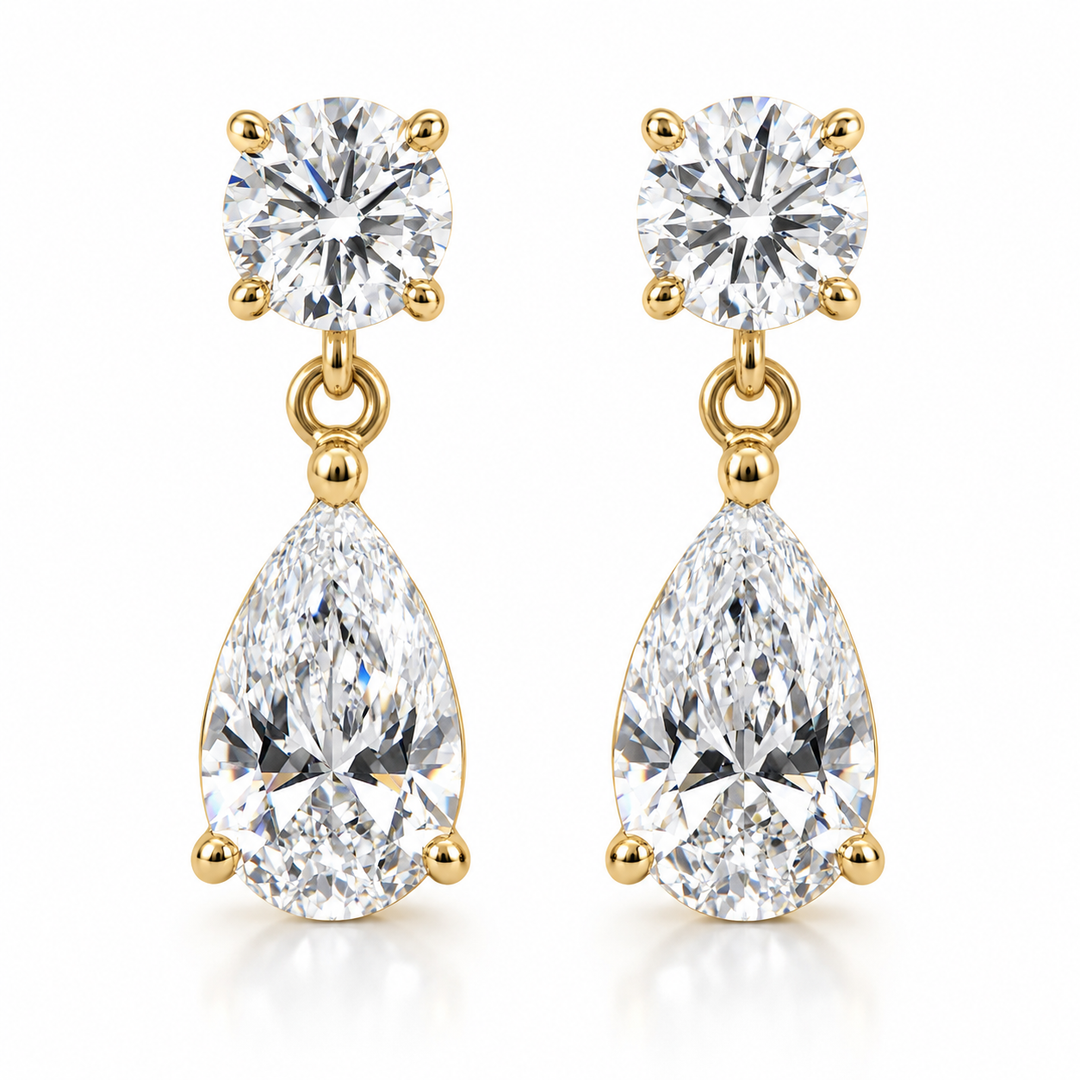 3.00ctw Round & Pear Shape Diamond Drop Earrings