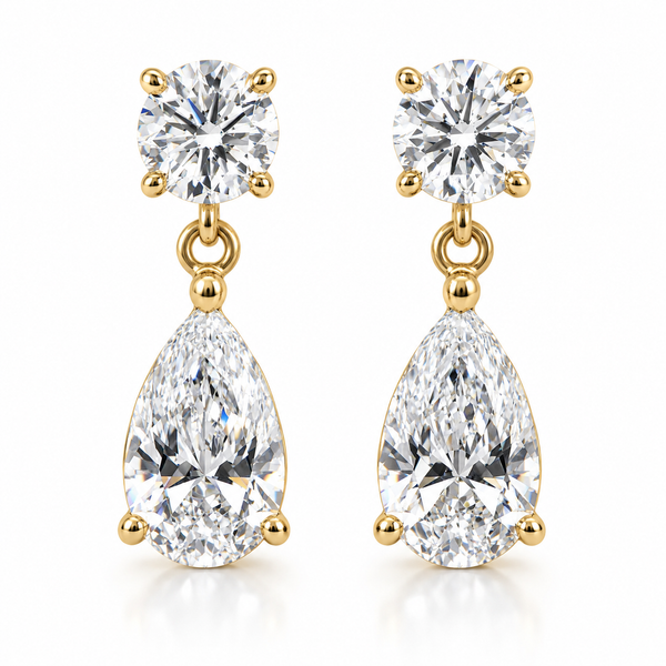 3.00ctw Round & Pear Shape Diamond Drop Earrings