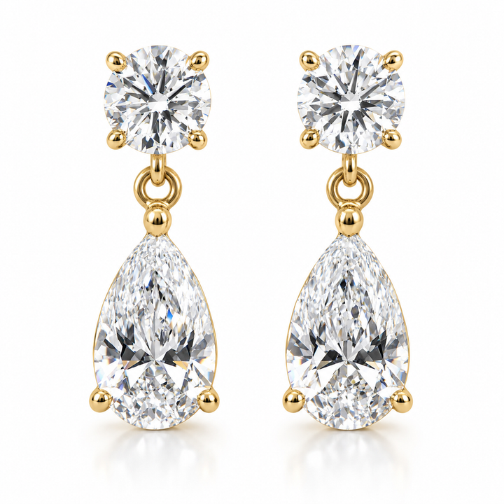 3.00ctw Round & Pear Shape Diamond Drop Earrings