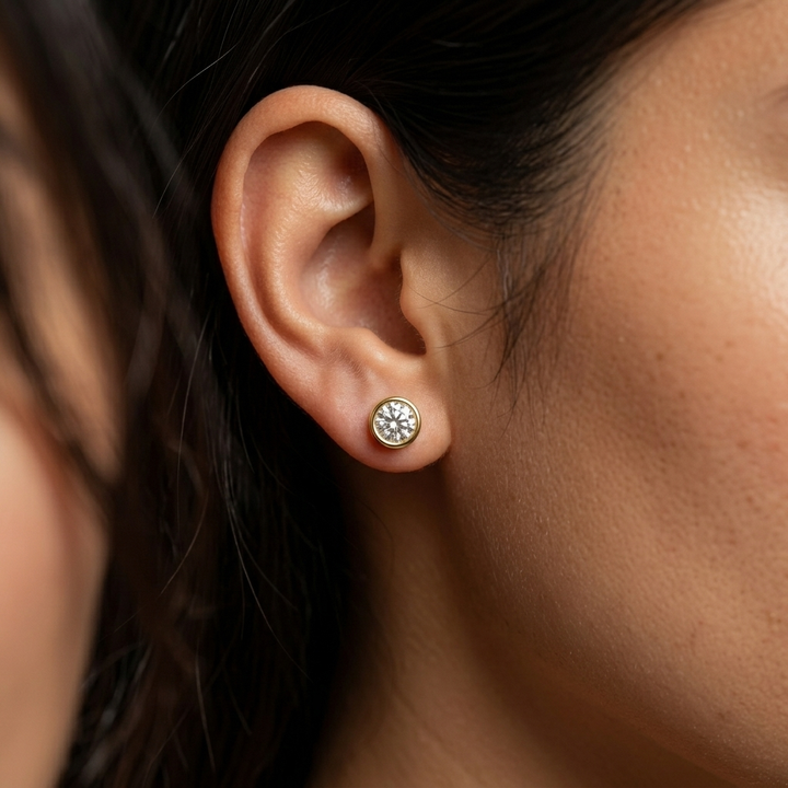 Classic 2.00ctw round-cut lab grown diamond bezel-set stud earrings, a timeless classic for everyday elegance