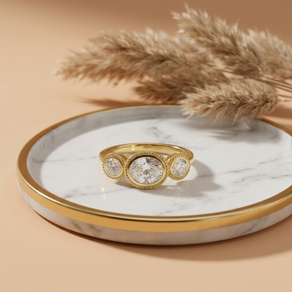 3 Oval Diamond Bezel Set Band