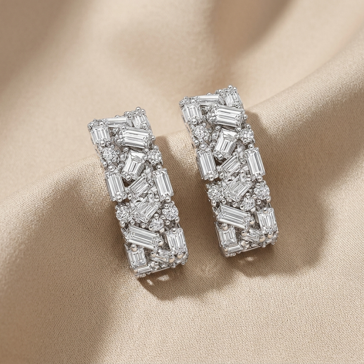 Chic baguette diamond hoop earrings, combining classic style with brilliant sparkle