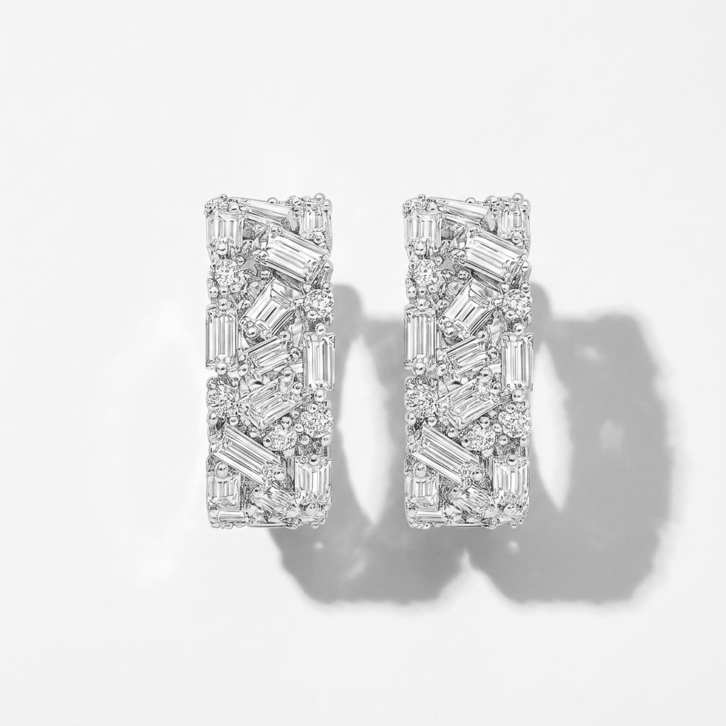 Chic baguette diamond hoop earrings, combining classic style with brilliant sparkle