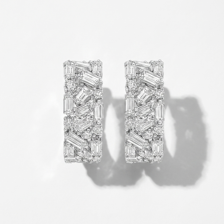 Chic baguette diamond hoop earrings, combining classic style with brilliant sparkle