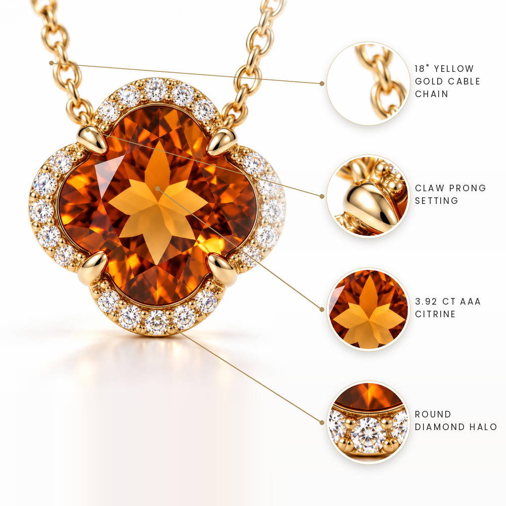 Citrine & Diamond Halo Necklace