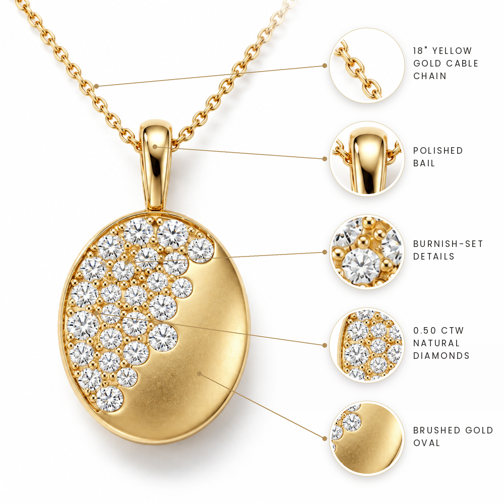 Diamond Burnish Oval Yellow Gold Necklace