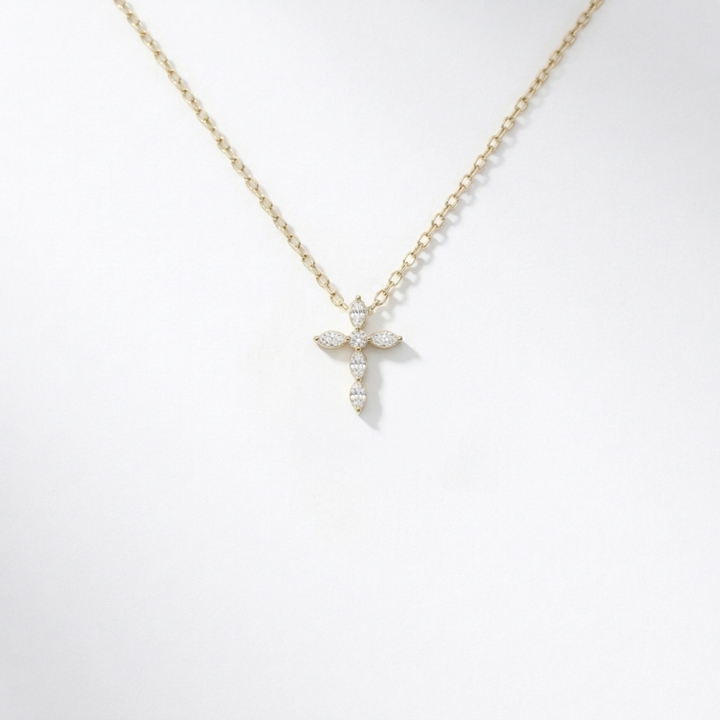0.37ctw Marquise Diamond Lab Grown Cross Gold Necklace