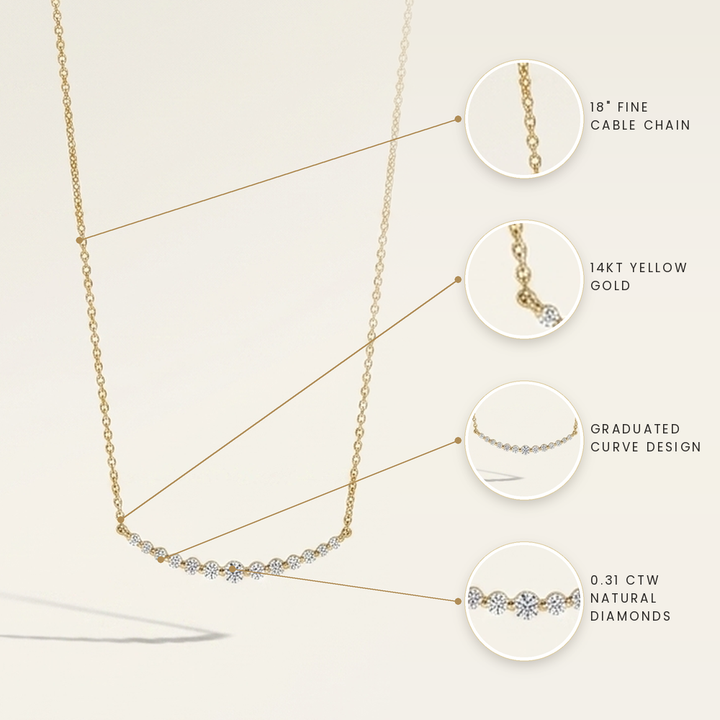 Diamond Curved Yellow Gold Necklace