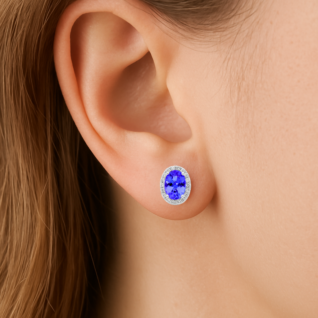 1.87ctw Oval Tanzanite & Diamond Halo Earrings