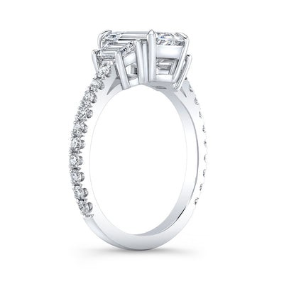3 Stone - Trapezoids - Emerald Engagement Ring